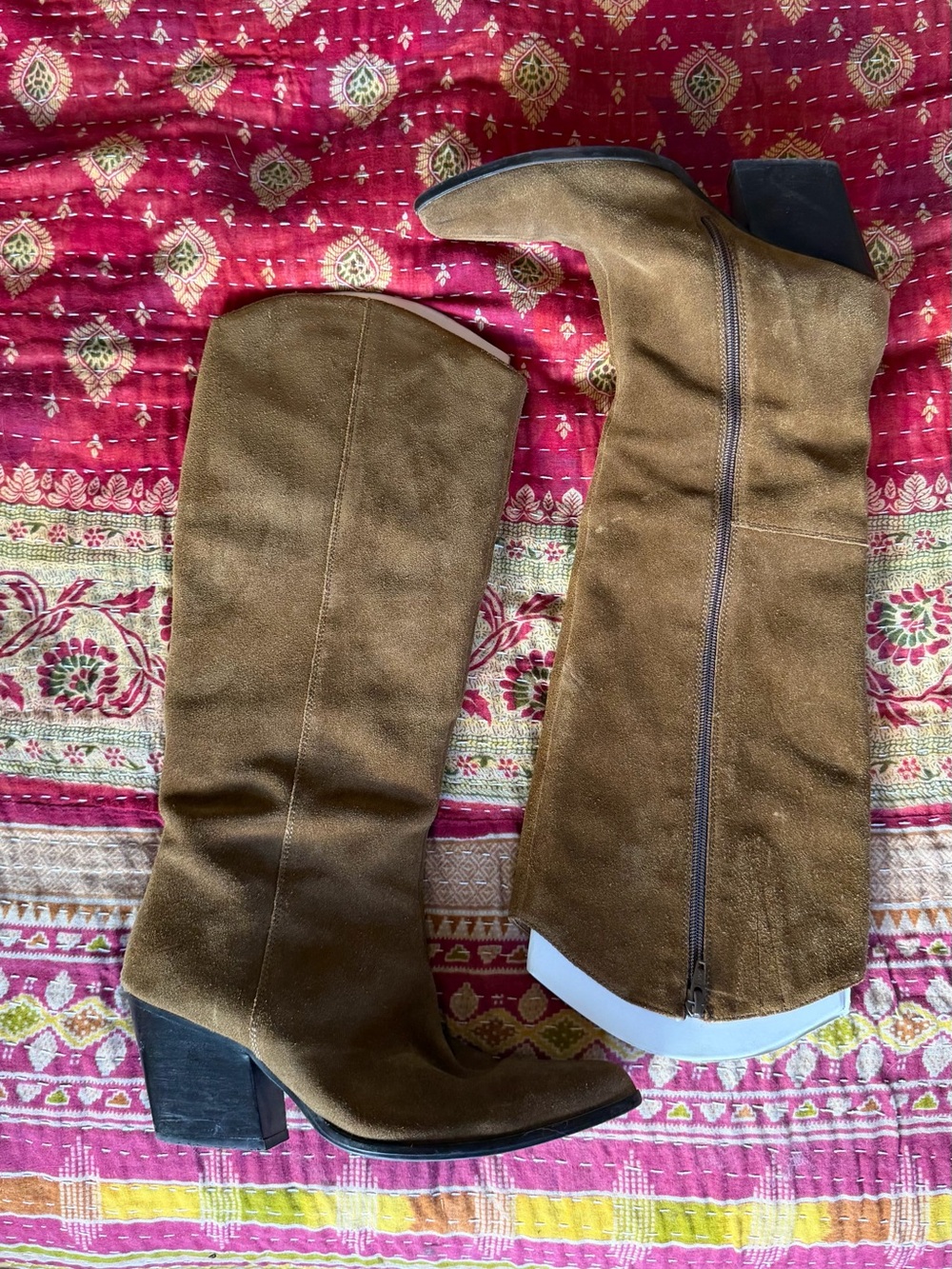Brown Suede Knee-High Women's Boots
